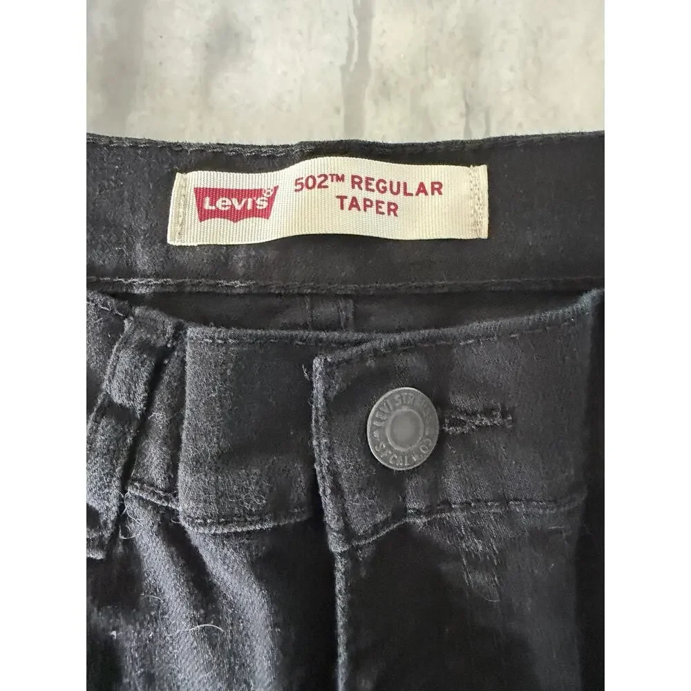 Levis 502 Jeans Boys 14 Reg 27x27 Black Denim Pants Reg Taper Fit Hole in Knee